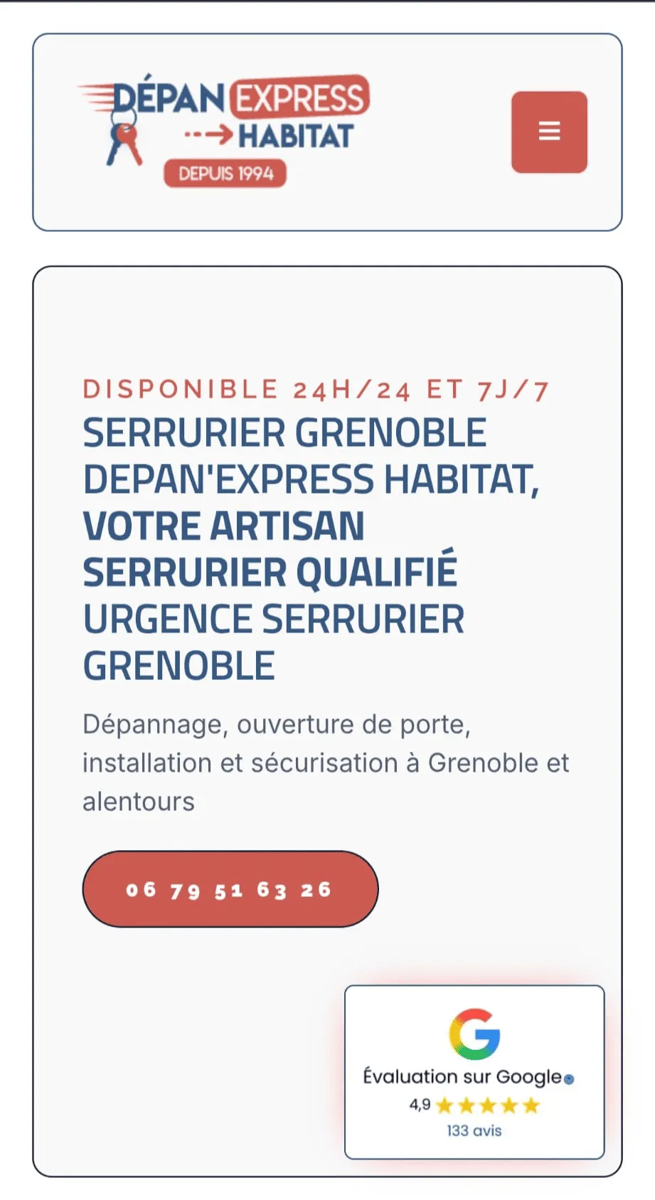 Site Dépan Express Habitat · version mobile