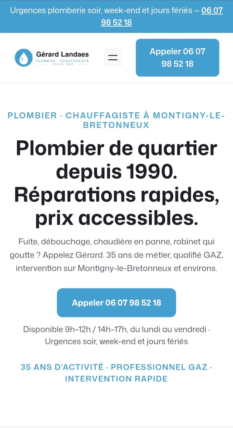 Site Gérard Landaes plombier · version mobile